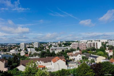 High angle view of townscape against sky