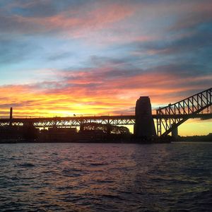 Bridge over river during sunset