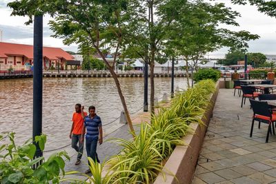 Reflection of people in water