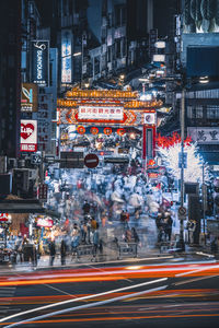 High angle view of illuminated city at night