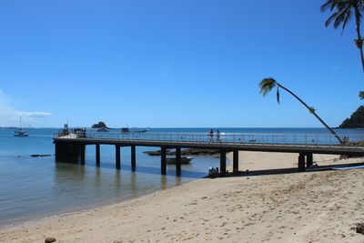 Scenic view of sea against blue sky