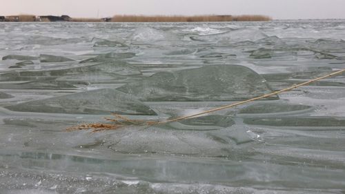 Close-up of frozen water in lake