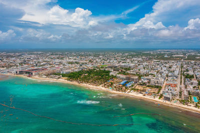 Aerial view of the playa del carmen town in mexico.