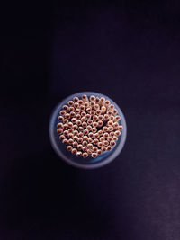 High angle view of food on table against black background