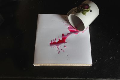 High angle view of flower on table