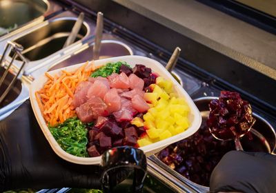 High angle view of meal served in tray