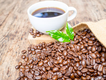 High angle view of coffee cup on table