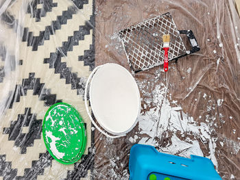 High angle view of ice cream on table