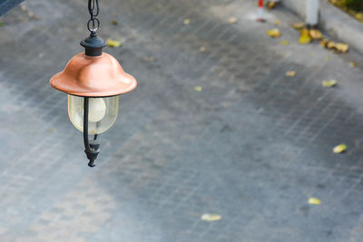 High angle view of electric lamp on street