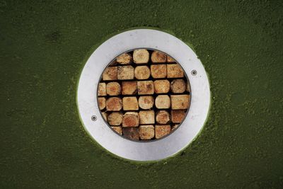 Woodpiles seen through window