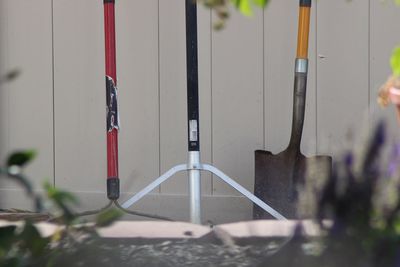 Close-up of metal door on wall