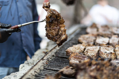 Preparation of red meat in bbq. raw red meat high qualty food for social events like wedding