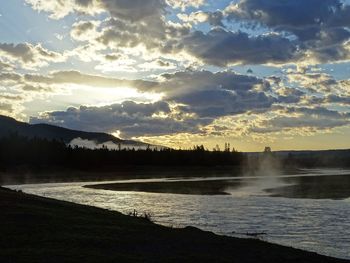 Scenic view of lake against sky during sunset