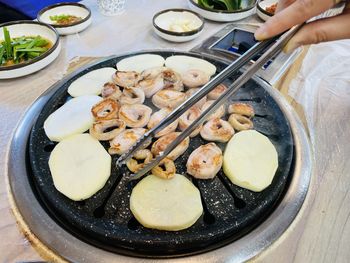 High angle view of food in plate