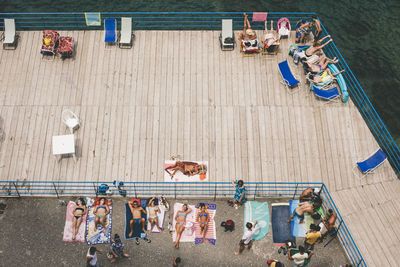 High angle view of people on swimming pool