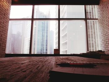 View of building through window