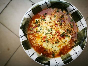 Directly above view of food in plate