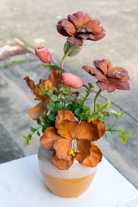 High angle view of potted plant on table