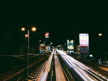 Light trails on road at night