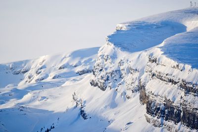 Scenic view of snow covered mountains against sky