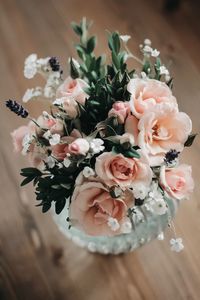High angle view of flowering plant on table