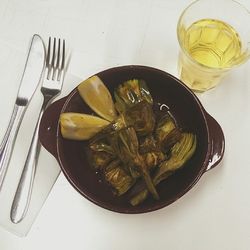 High angle view of food in bowl