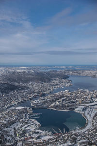 High angle view of city at waterfront