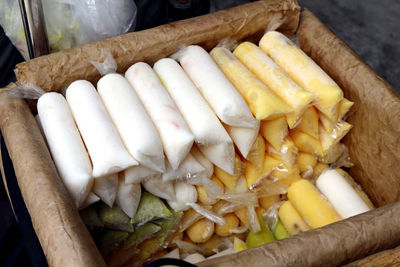 High angle view of vegetables on table