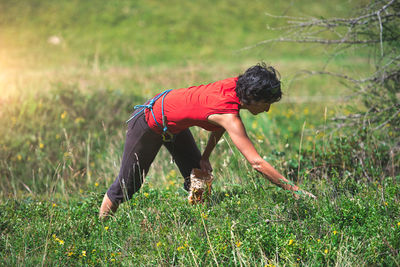 Man running on field