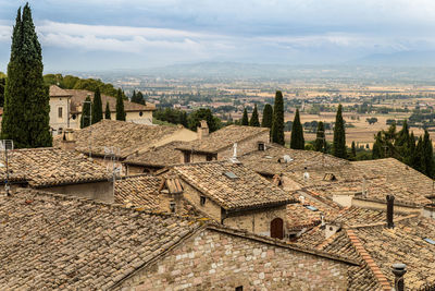 High angle view of buildings in city