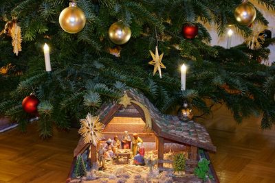 Decorated christmas tree at night