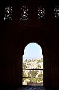 Buildings seen through window