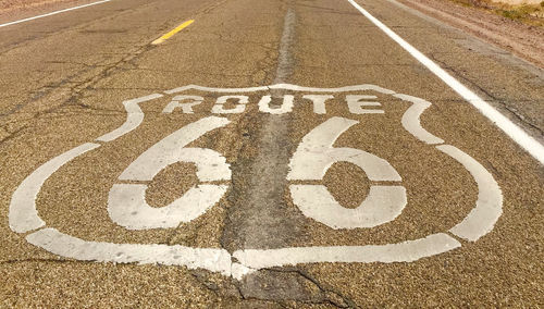 High angle view of the text on road, route 66