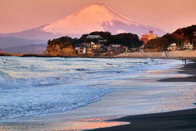 Scenic view of beach during sunset