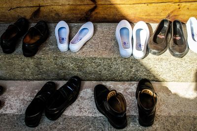 High angle view of food on tiled floor