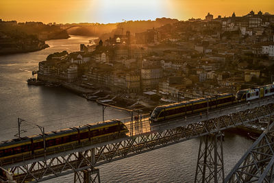 High angle view of porto at sunset 