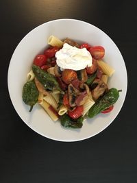 High angle view of salad in plate on table