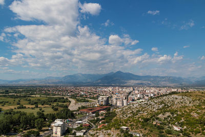 High angle view of townscape against sky