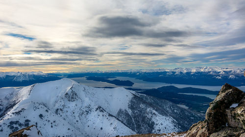 Scenic view of snowcapped mountains against sky