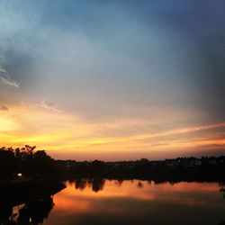 Scenic view of calm lake at sunset