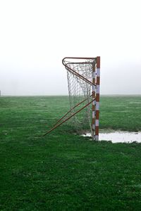 View of soccer goalpost on field