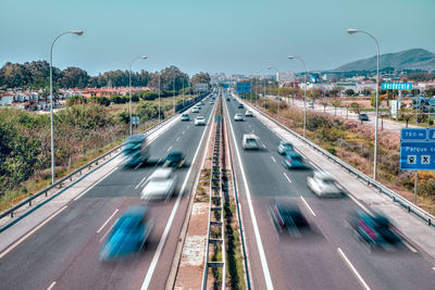 Vehicles on highway in city