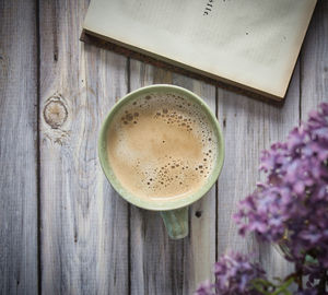 High angle view of coffee on table