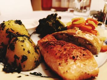 Close-up of meal served in plate