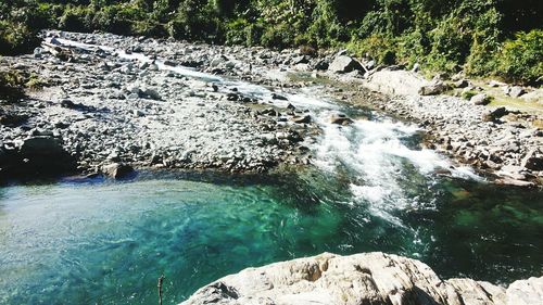 Scenic view of river flowing through rocks