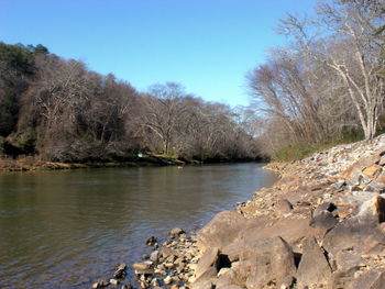 Scenic view of lake against clear sky