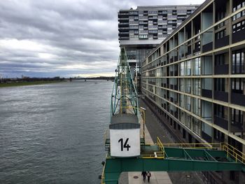 High angle view of harbor by rhine river