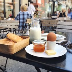 Close-up of food served on table