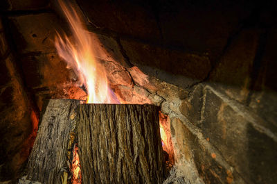 Close-up of wood on fireplace