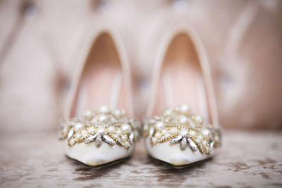 Elegant and stylish bridal shoes. selective focus.